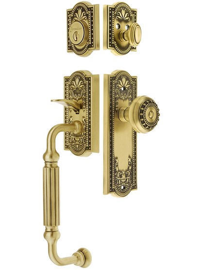 Parthenon Entry Lock Set in Antique Brass Finish with Parthenon Knob and